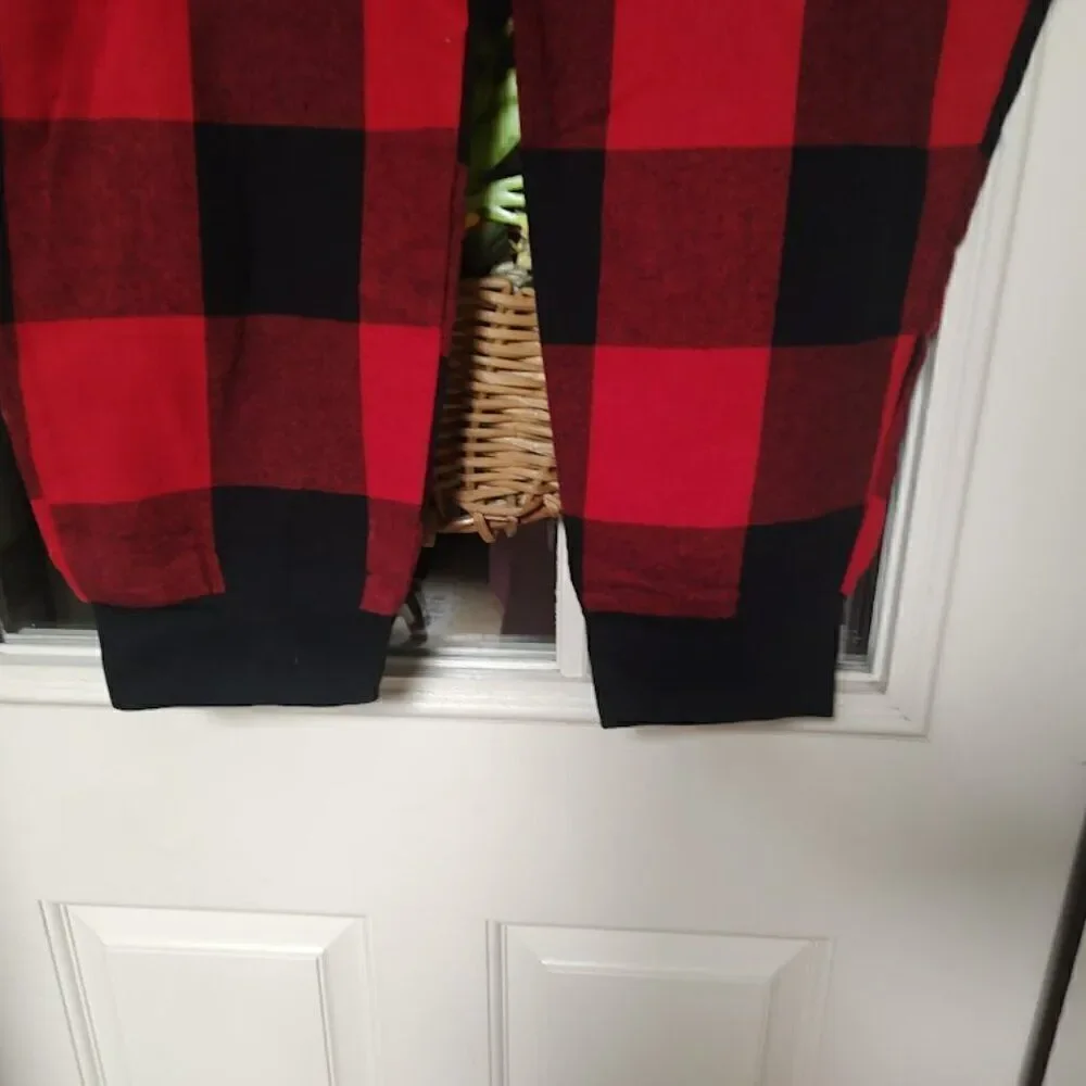 New Old Navy Red Black Checked Flannel Jogger Lounge Pants Size Unisex Adult XL